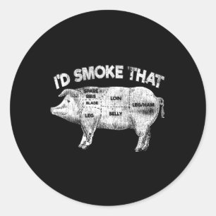 Ik rookte die rare BBQ roker varkensvlees L Ronde Sticker