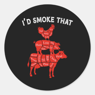 Ik rookte die rookende barbecue BBQ liefhebber gri Ronde Sticker
