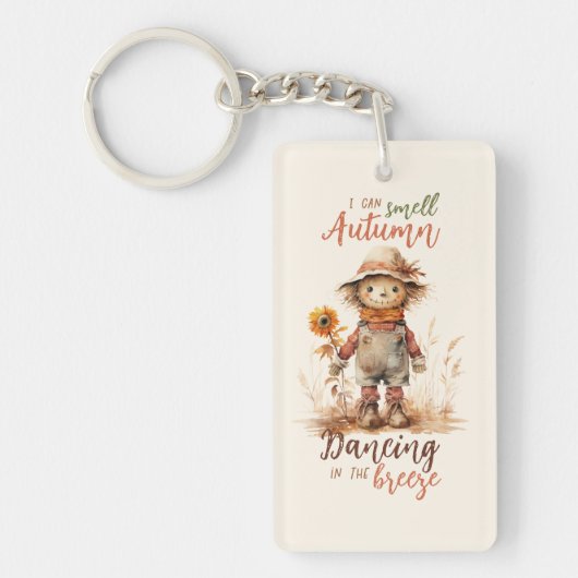Ik ruik de herfst - Rustic Scarecrow & Sunflower Sleutelhanger (Voorkant)