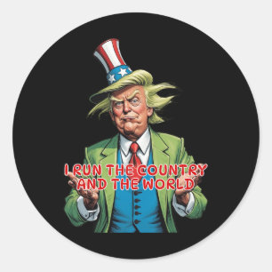 Ik run het land en de wereld grappig Trump Ronde Sticker