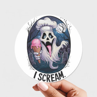 "Ik schreeuw" Grappige Ghost Chef Halloween Ice Cr Ronde Sticker