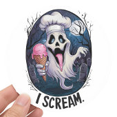 "Ik schreeuw" Grappige Ghost Chef Halloween Ice Cr Ronde Sticker
