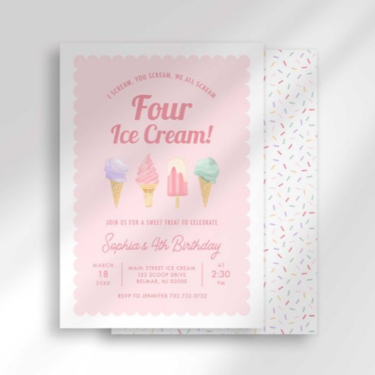 Ik schreeuw VIER ijsjes verjaardagsuitnodiging Kaart