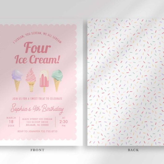 Ik schreeuw VIER ijsjes verjaardagsuitnodiging Kaart