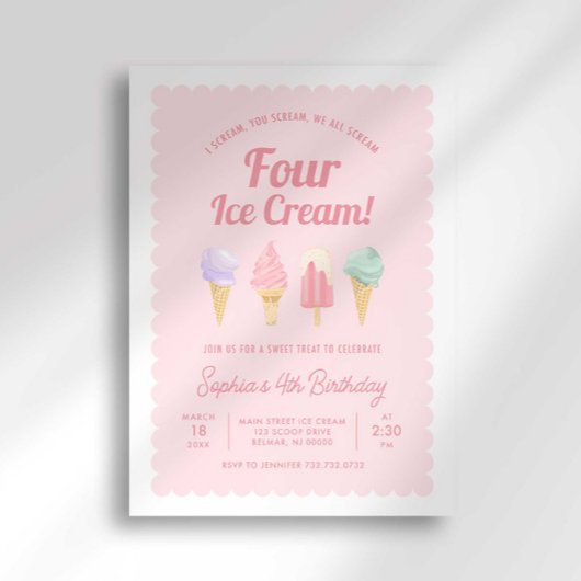Ik schreeuw VIER ijsjes verjaardagsuitnodiging Kaart