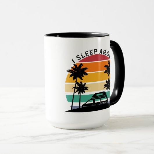 Ik slaap rond Van Life Pun Vinatge Sunset reizen Mok (Voorkant rechts)