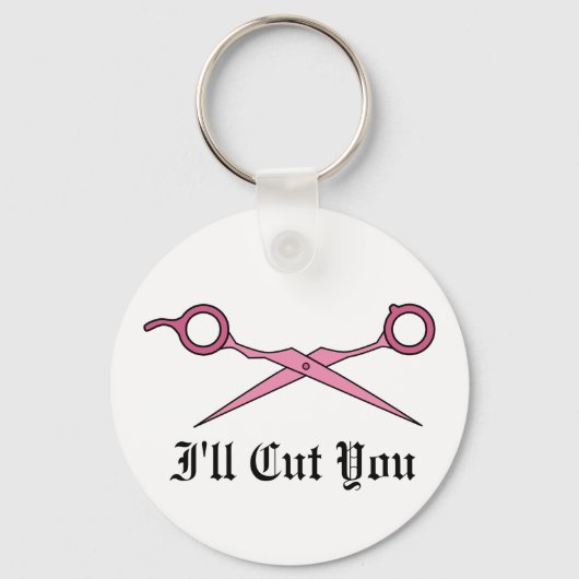 Ik snijd je af (roze haarsnijschaar) sleutelhanger (Voorkant)