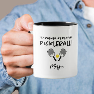Ik speel liever Pickleball Aangepaste naam Zwart Koffiemok