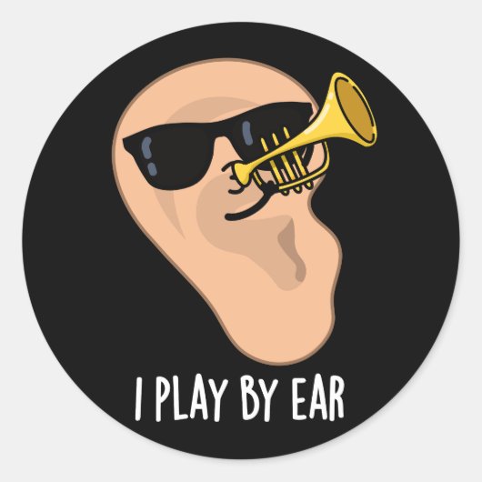 Ik speel met Ear Funny Music Pun Dark BG Ronde Sticker (Voorkant)