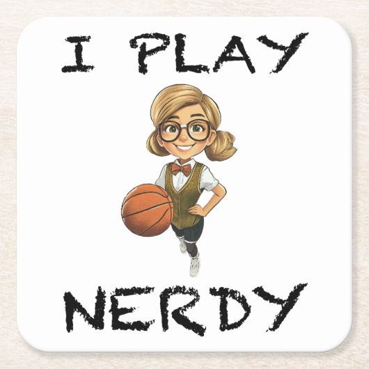 Ik speel Nerdy Vierkante Kartonnen Onderzetter (Voorkant)