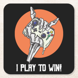Ik speel om te WINNEN! gamer Vierkante Kartonnen Onderzetter
