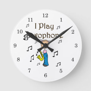 Ik Speel Saxofoon Stick Figure T-shirts en Cadeaus Ronde Klok