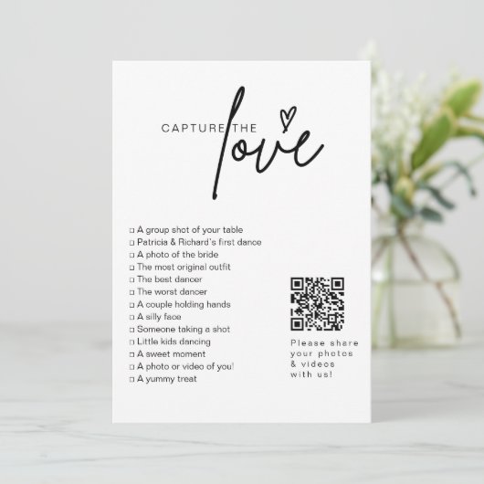 Ik spion bruiloft spel Capture The Love Photo Hunt Kaart (Staand voorkant)