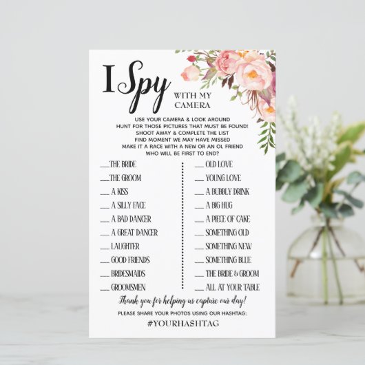 Ik Spy bruiloft receptiespel Engels Spaans (Staand voorkant)