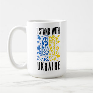 Ik sta achter Oekraïne. Drietand van Oekraïne. Koffiemok