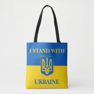 Ik sta achter Oekraïne. Oekraïense vlag. Drietand. Draagtas