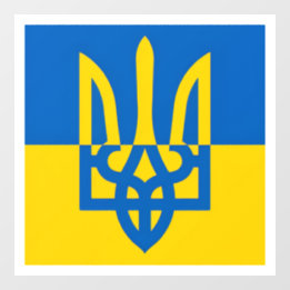 Ik sta achter Oekraïne. Oekraïense vlag. Drietand. Raamsticker