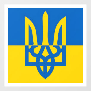 Ik sta achter Oekraïne. Oekraïense vlag. Drietand. Raamsticker