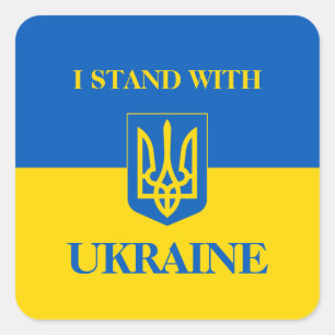 Ik sta achter Oekraïne. Oekraïense vlag & drietand Vierkante Sticker