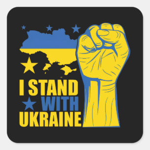 Ik sta achter Oekraïne. Steun Oekraïne. Vierkante Sticker
