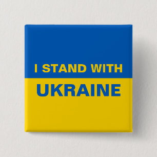 Ik sta bij de Oekraïense vlag Vierkante Button 5,1 Cm