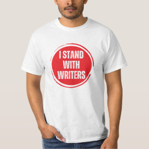 Ik sta bij de schrijvers red logo met witte tekst t-shirt