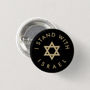 Ik sta met Israël zwart en goud Star of David Ronde Button 3,2 Cm