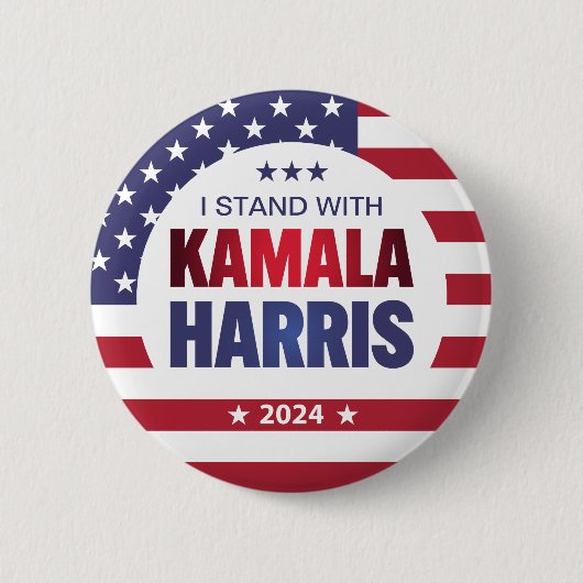 Ik sta met Kamala Harris Blue Red 2024 Button (Voorkant)