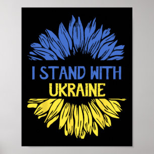 Ik sta met Oekraïense vlag Retro zonnebloem Oekraï Poster