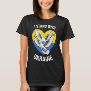 Ik sta met Oekraïne Oekraïense vlag Hart Duiven Vr T-shirt