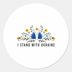 Ik sta met Oekraïne Oekraïense vlag zonnebloem Vin Ronde Sticker