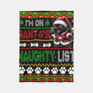Ik sta op Santa's Naughty List Xmas Cat Funny Ow Fleece Deken