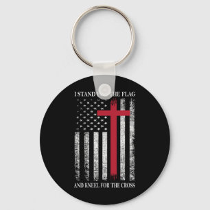 Ik sta voor de vlag en kniel voor het kruis Usa F Sleutelhanger