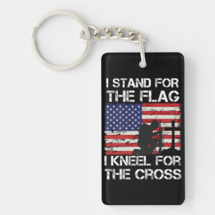 Ik sta voor de vlag kniel voor het kruis vlag VS Sleutelhanger