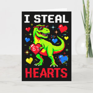 Ik steel harten Pixel Dinosaur Gamer Valentijn  Kaart