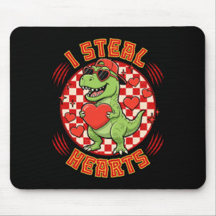 Ik steel harten Retro geruite Valentijnsdag dinosa Muismat