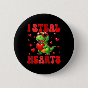 Ik steel harten Schattige dinosaurus hart Valentij Ronde Button 5,7 Cm