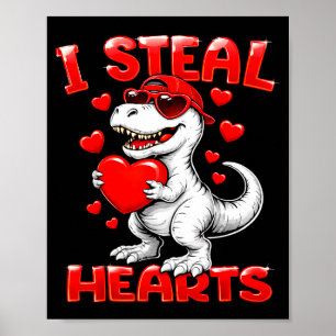 Ik steel harten T Rex Dinosaur Boy Valentijnsdag T Poster