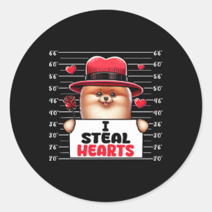 Ik steel schattige harten Valentijnsdag Pomeranian Ronde Sticker