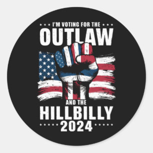 Ik stem voor de Outlaw en de Hillbilly 2024 VS Ronde Sticker