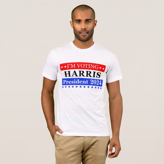 Ik stem voor Harris President 2024 Patriotic Strip T-shirt (Voorkant volledig)