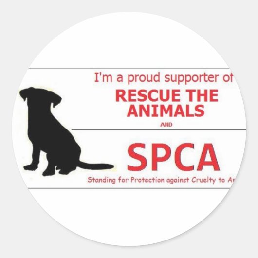 "Ik steun de SPCA..." Ronde Sticker (Voorkant)