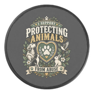 Ik steun het beschermen van dieren tegen mishandel hockey puck
