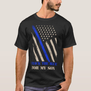 Ik steun het blauw voor mijn zoon Trotse politieag T-shirt