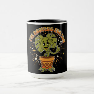 "Ik Steun Je" Retro Cartoon Monstera Plant Mok