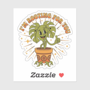 "Ik Steun Je" Retro Cartoon Monstera Plant Sticker
