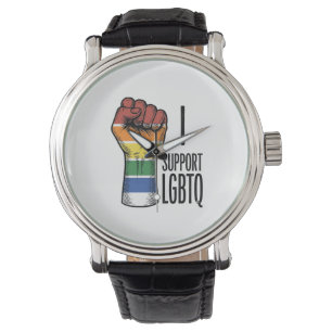 Ik steun LGBTQ Vintage Pride Fist Shirt Design_1 Horloge