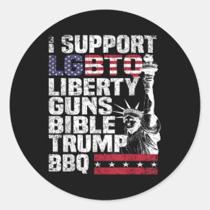 Ik steun LHBTQ Liberty Pistolen Bible Trump BBQ Ronde Sticker