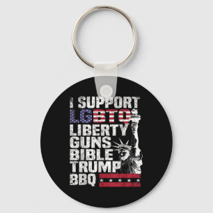 Ik steun LHBTQ Liberty Pistolen Bible Trump BBQ Sleutelhanger