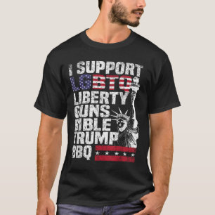 Ik steun LHBTQ Liberty Pistolen Bible Trump BBQ T-shirt